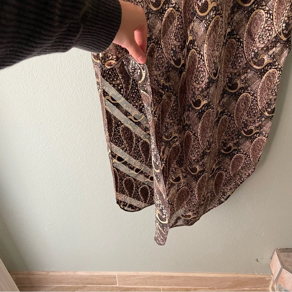 Indulgence | Vintage 70s Rare Paisley Brown Silky Maxi Slip Nightgown Dress - Picture 11 of 14